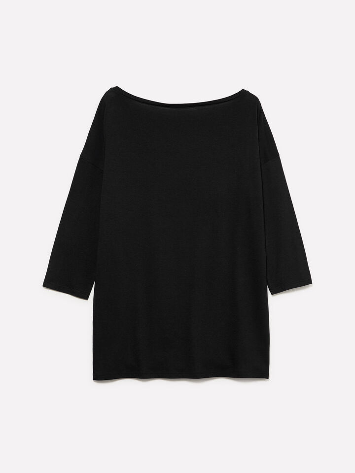 T-shirt noir à col bateau - t-shirts à manches longues pour femme - Noir | Sisley image number 2